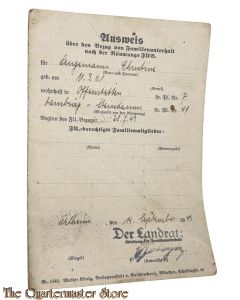 Ausweiss uber den Bezug von Familienuterhalt nach der Raumungs FUB 1943