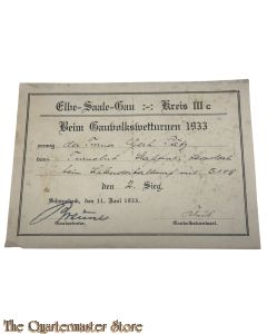 Urkunde Gauvolkswetturnen Elbe-Saale-GAU 1933