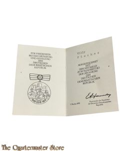 DDR - Urkunde ausgezeichnet mit der medaille zum 30.Jahrestag der Grundung der Deutschen Democratischen Republik