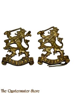Set van 2 koperen KL leeuwen met banderol Nederland
