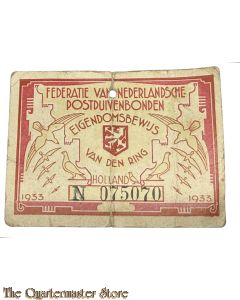Eigendoms bewijs van de ring 1933 Fed. Ned. Postduivenbonden 
