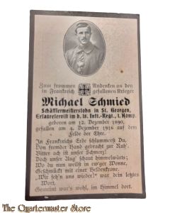 In Memoriam Karte/Death notice 15 Inf Regt 1 Komp 