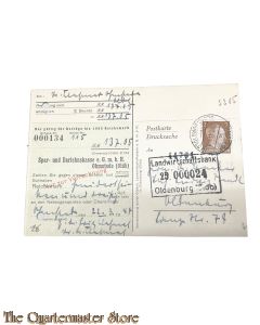 Beleg/Check Spar und Darlehnkasse Oldenburg 1944