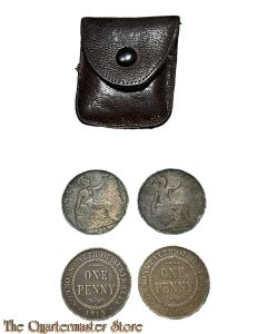 WW1 Leather pouch with 2 British and 2 Australian Pennie’s 
