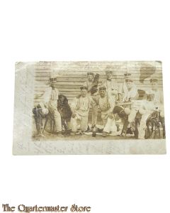 Postkarte/Studio Photo 1901 Deutsche Kavalerie Soldaten in weisse Kleidung mit Satteln