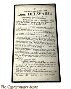 Death card / Bidprent 14e Regiment de Ligne Roeselaare 1918