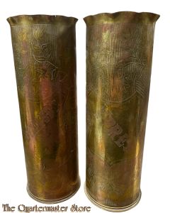 France - Set WW1 75 mm shell casings trench art Ypres and Dixmuide