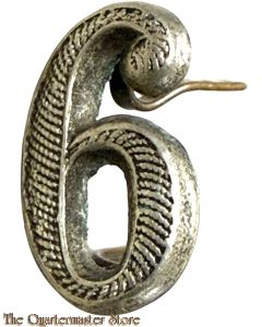 Cijfer 6 zilver voor M1916 platte pet, Kepie en voor veldmuts (Bereden)