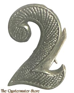 Cijfer 2 zilver voor M1916 platte pet, Kepie en voor veldmuts (Bereden)